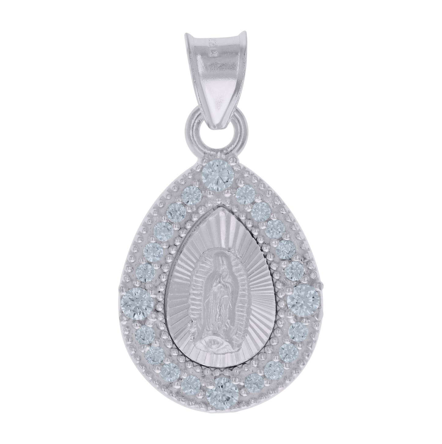 Sterling Silver Womens Cubic-Zirconia Guadalupe Religious Charm Pendant
