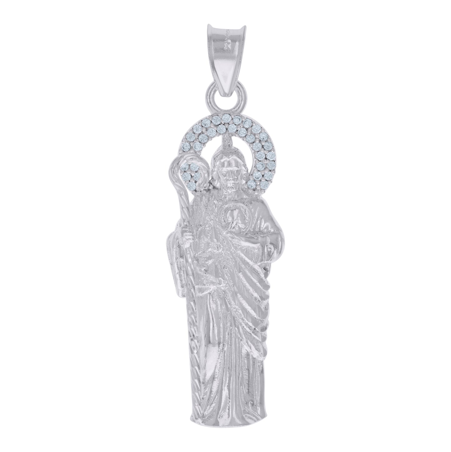 Sterling Silver Mens Cubic-Zirconia St. Jude Saints Religious Charm Pendant