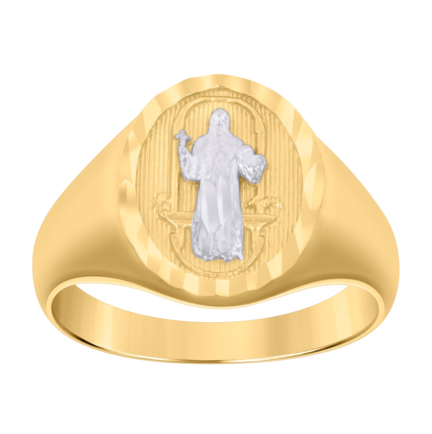 14K Two-Tone Gold Mens St. Benedict Saint Religious Ring