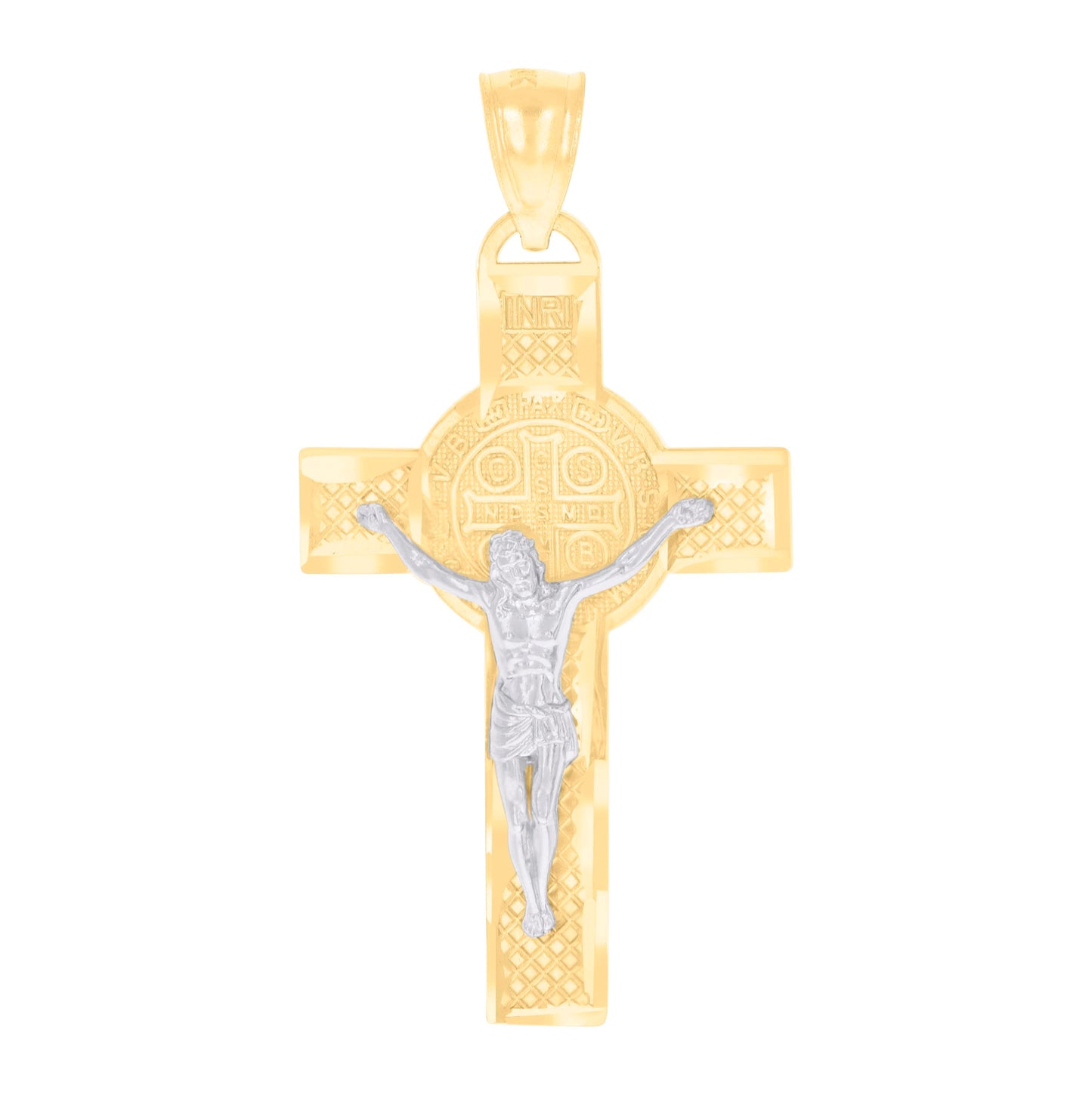 14K Two-tone Gold Mens Crucifix Cross Religious Charm Pendant