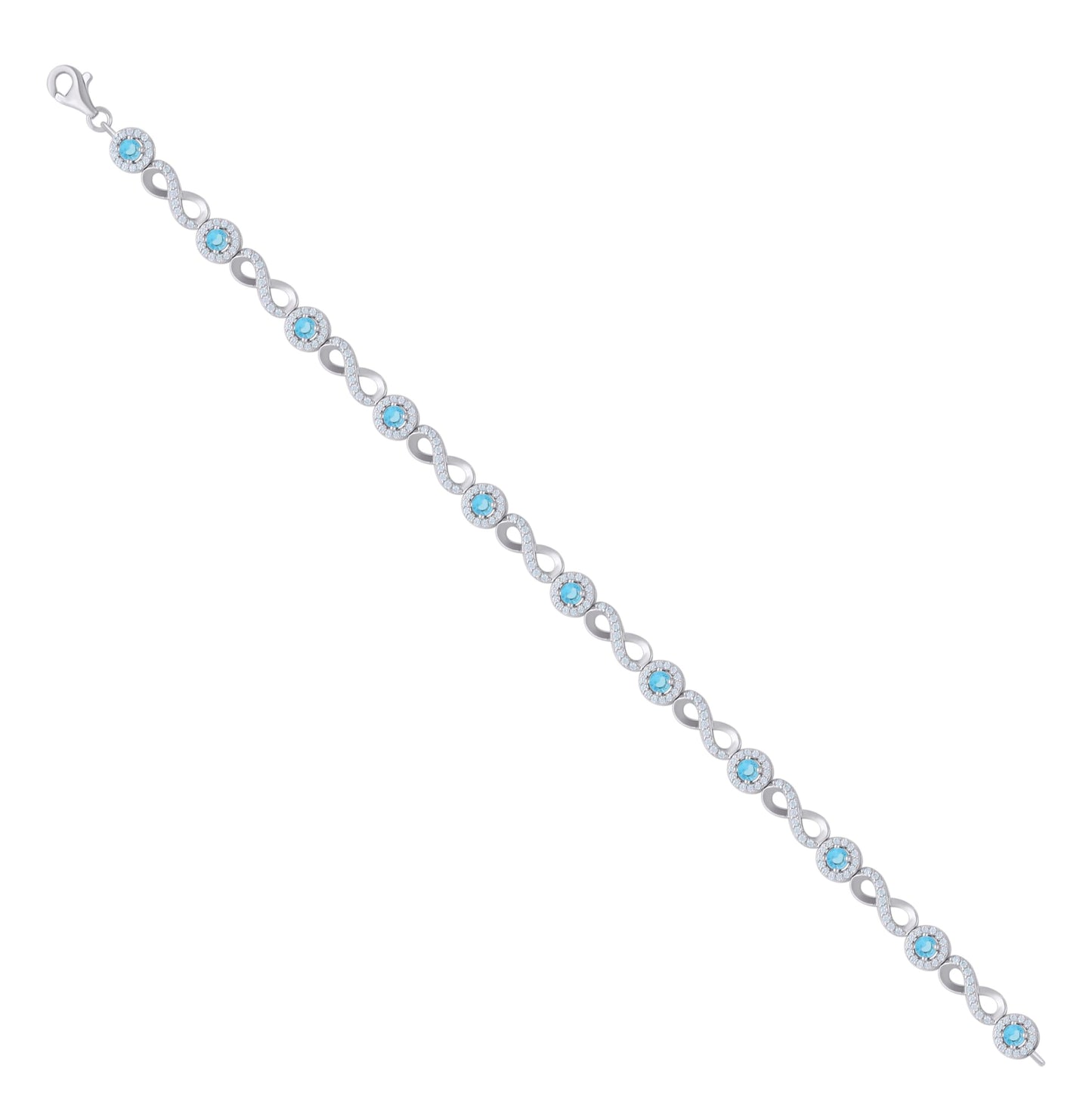 Sterling Silver Womens Aqua White Cubic-Zirconia Infinity Tennis Bracelet