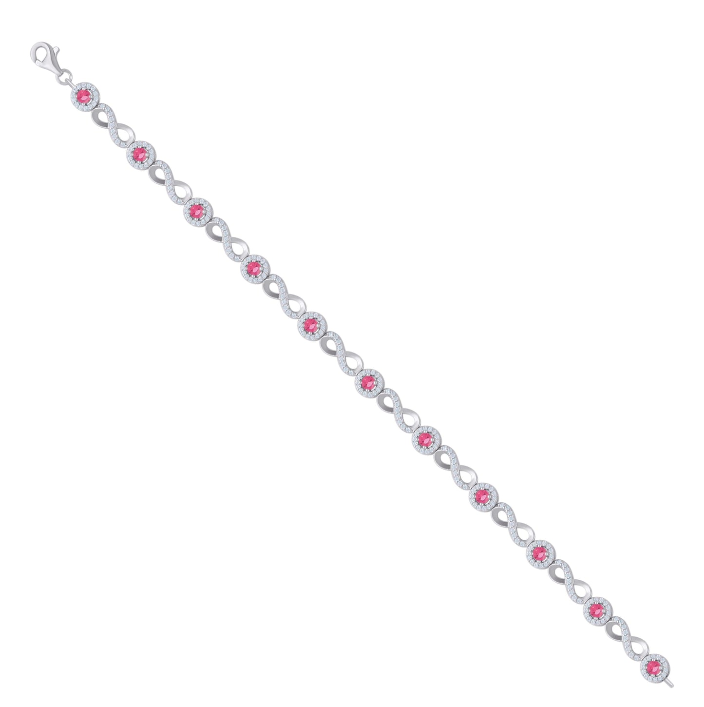Sterling Silver Womens Red White Cubic-Zirconia Infinity Tennis Bracelet