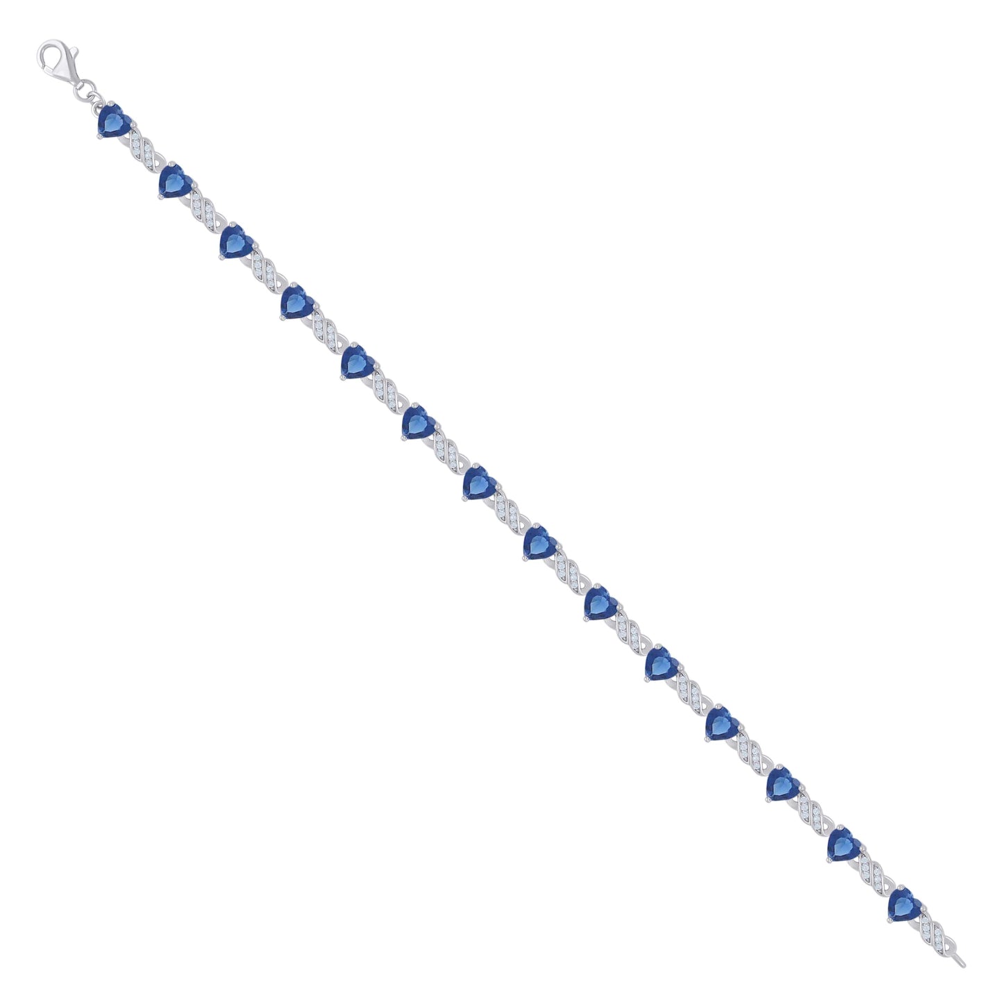 Sterling Silver Womens Blue White Heart Round Cubic-Zirconia Heart Tennis Bracelet