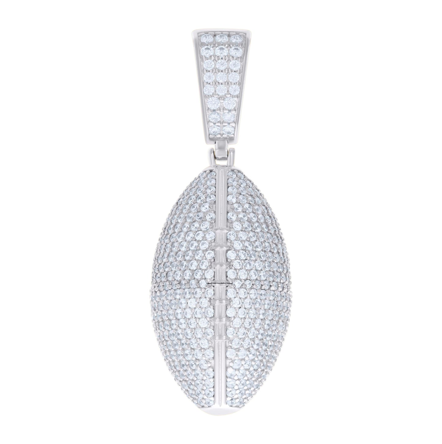 Sterling Silver Mens Cubic-Zirconia Football Sports Pendant