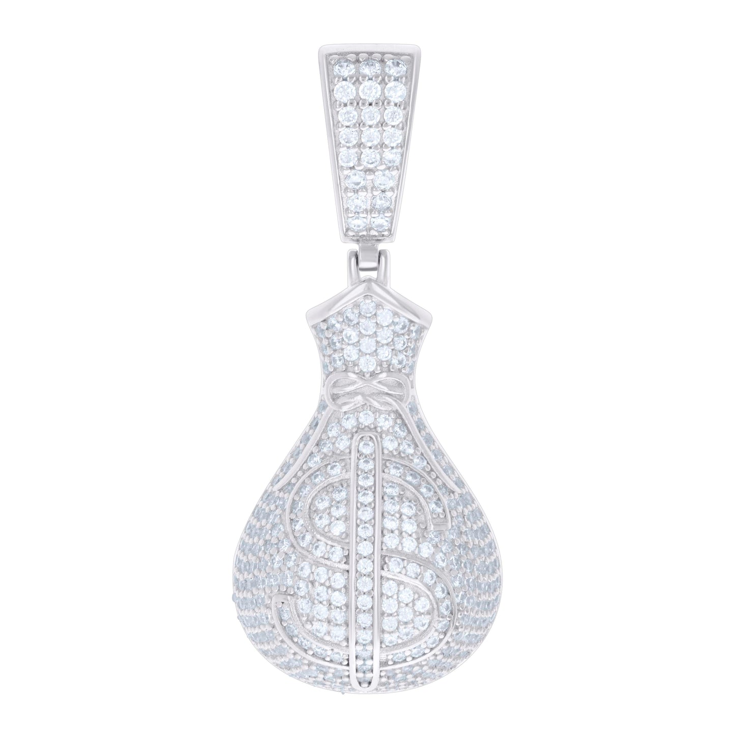 Sterling Silver Mens Cubic-Zirconia Money Bag Currency Pendant