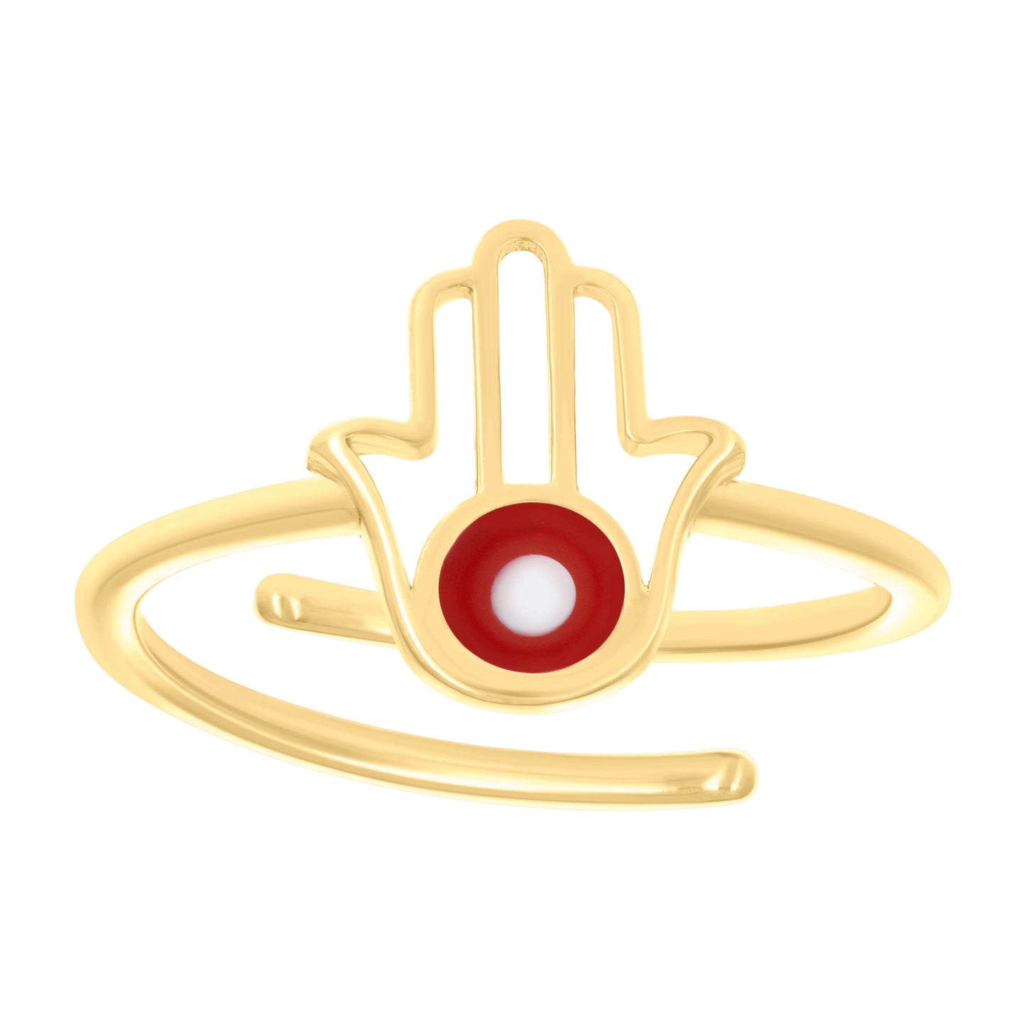 14K Yellow Gold Womens Red Enamel Hamsa Symbol Religious Ring
