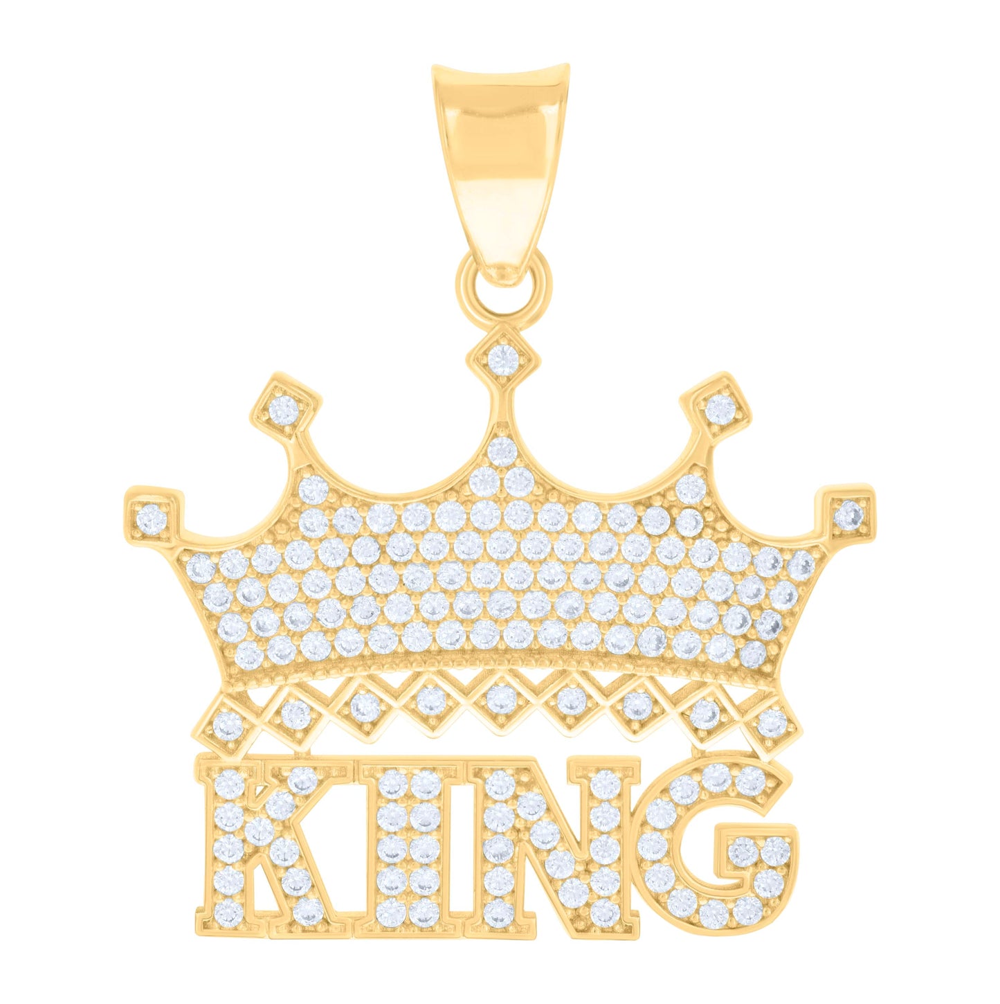 10K Yellow Gold Mens Cubic-Zirconia KING Crown Fashion Charm Pendant