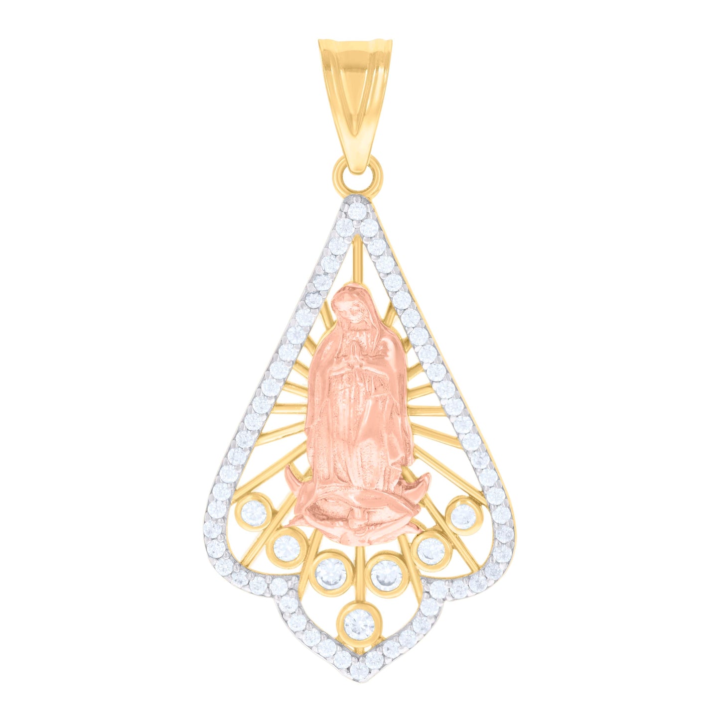 10K Tri-Color Gold Womens Cubic-Zirconia Guadalupe Religious Charm Pendant