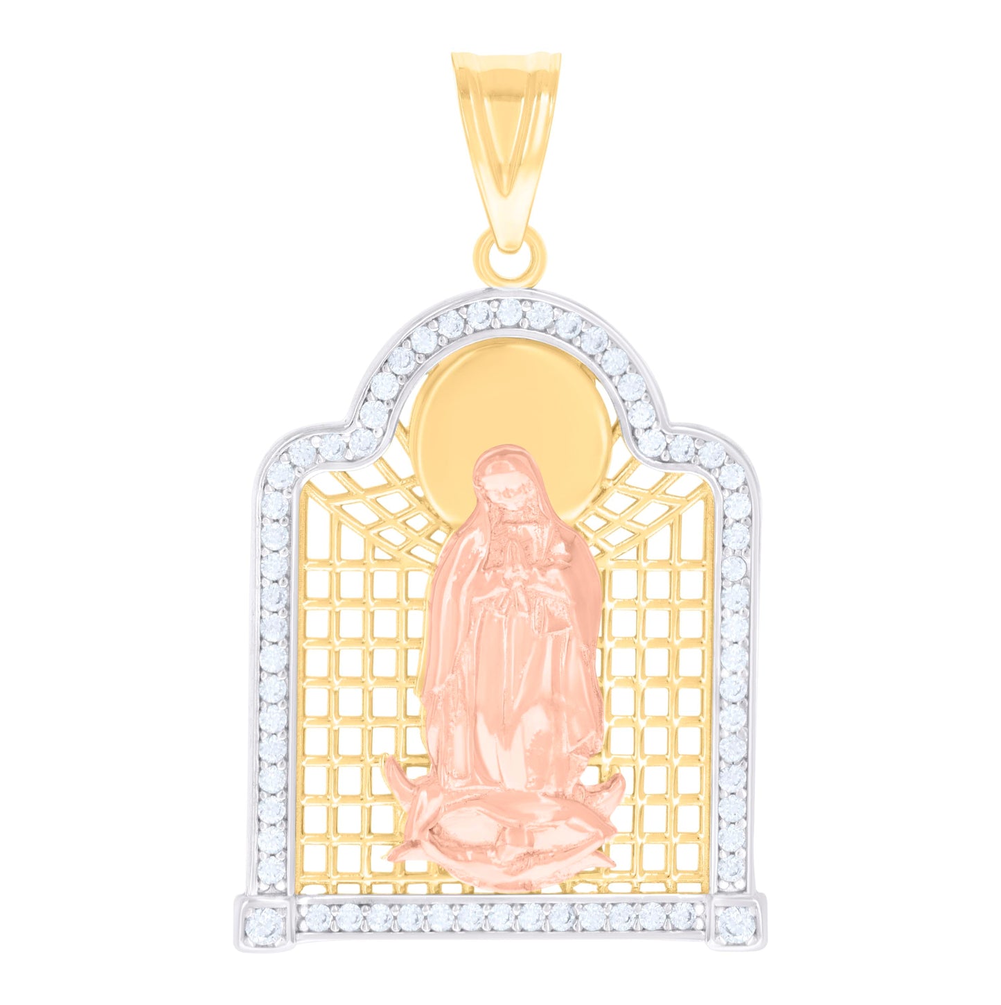 10K Tri-Color Gold Womens Cubic-Zirconia Guadalupe Religious Charm Pendant