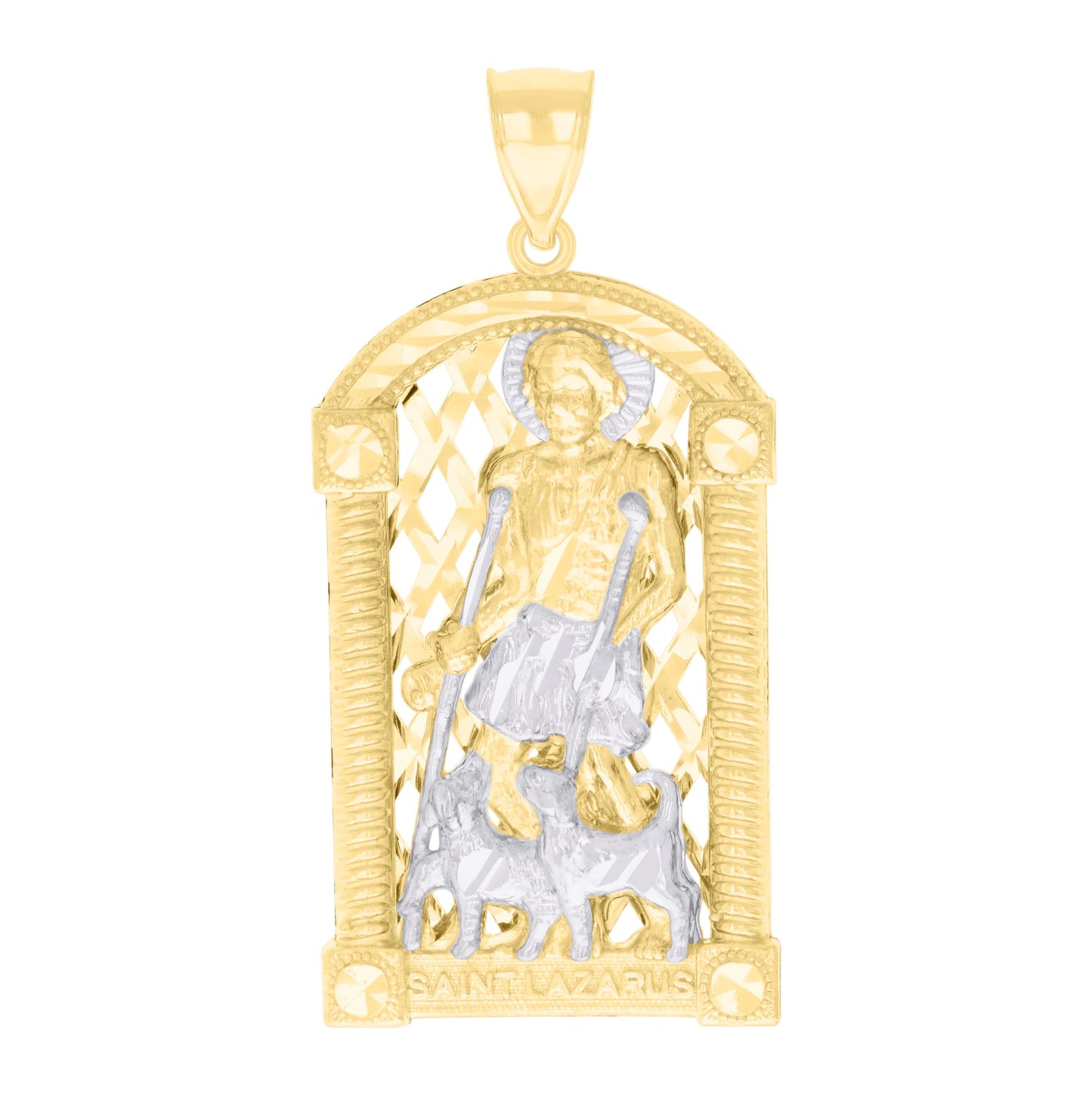 10K Two-tone Gold Mens St. Lazarus Religious Charm Pendant