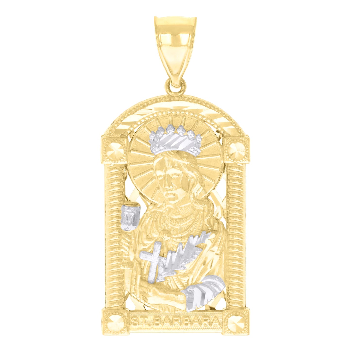 10K Two-tone Gold Mens St. Barbara Religious Charm Pendant