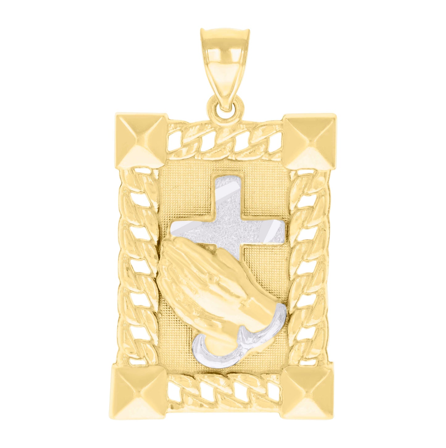 10K Two-tone Gold Mens Praying Hands Symbol Religious Charm Pendant