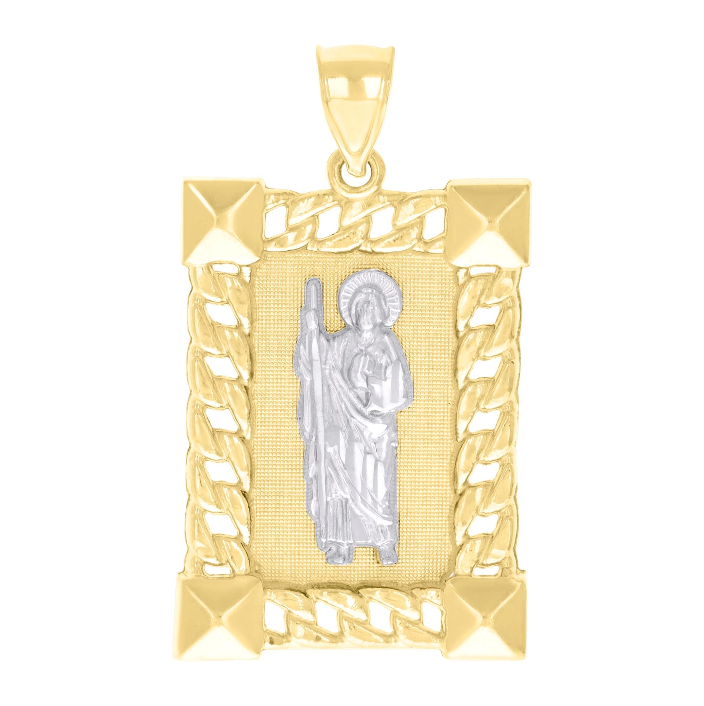 10K Two-tone Gold Mens St. Jude Religious Charm Pendant