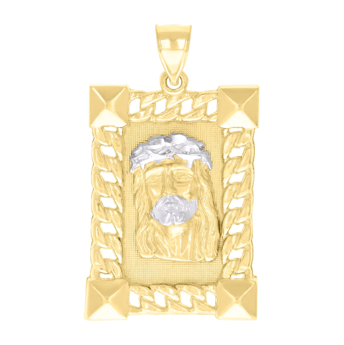 10K Two-tone Gold Mens Jesus Religious Charm Pendant