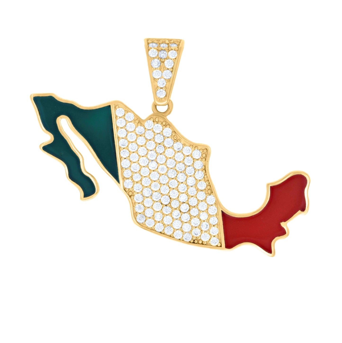 10K Yellow Gold Mens Cubic-Zirconia Enameled Mexico Map Country Charm Pendant