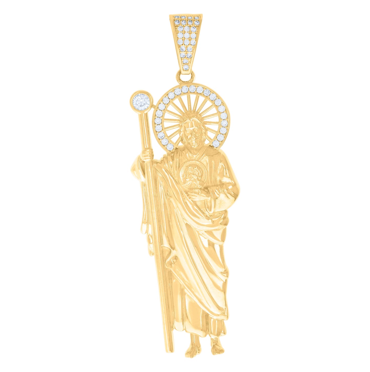 10K Yellow Gold Mens Cubic-Zirconia St. Jude Religious Charm Pendant