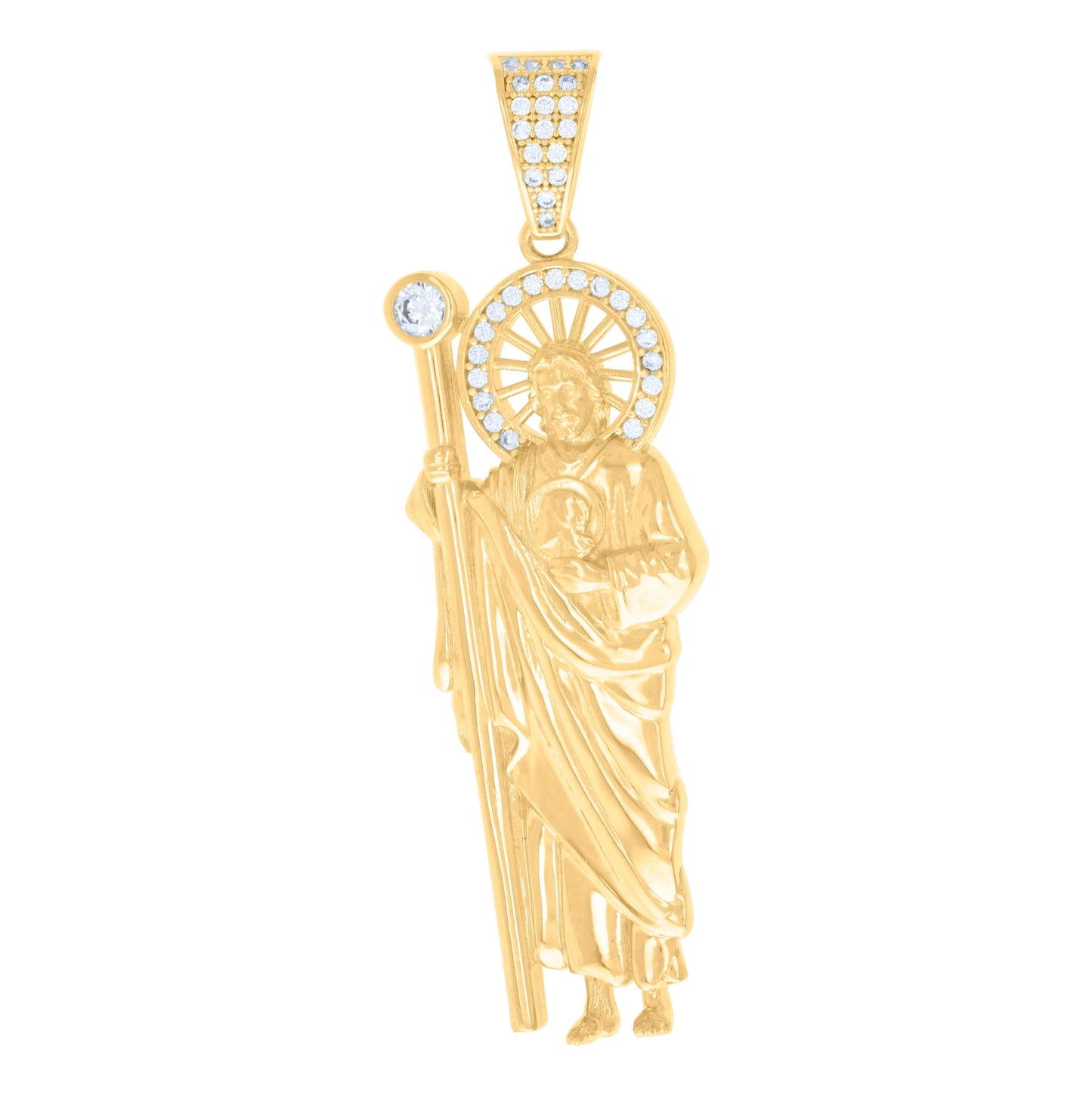 10K Yellow Gold Mens Cubic-Zirconia St. Jude Religious Charm Pendant