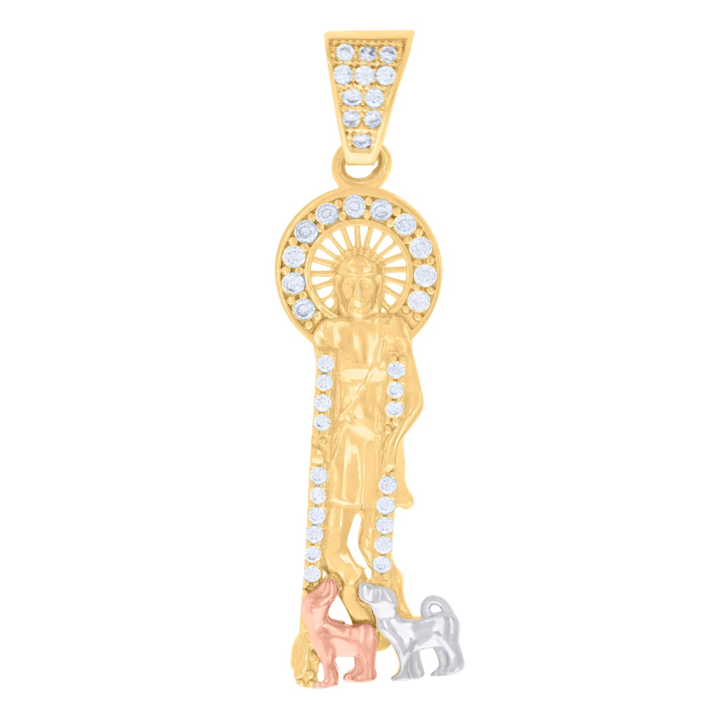 10K Tri-Color Gold Mens Cubic-Zirconia St. Lazarus Religious Charm Pendant