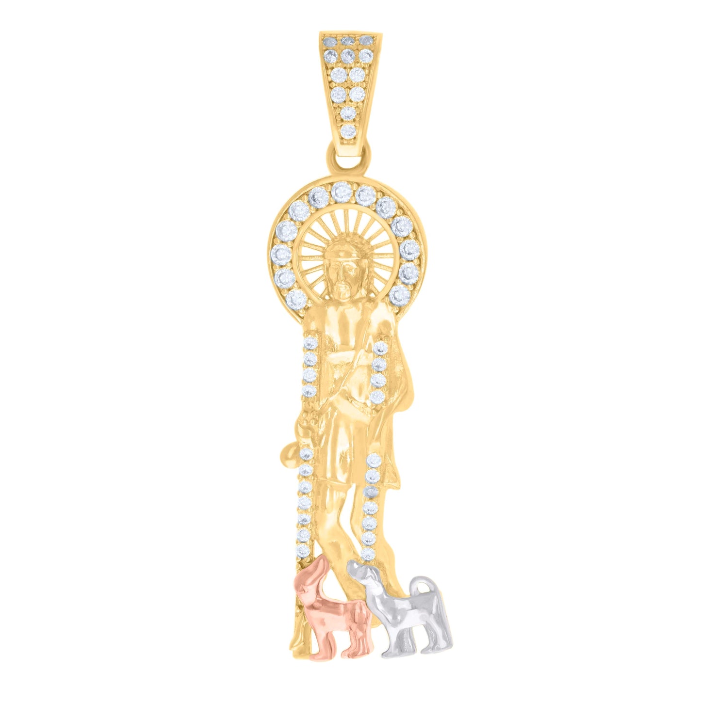 10K Tri-Color Gold Mens Cubic-Zirconia St. Lazarus Religious Charm Pendant