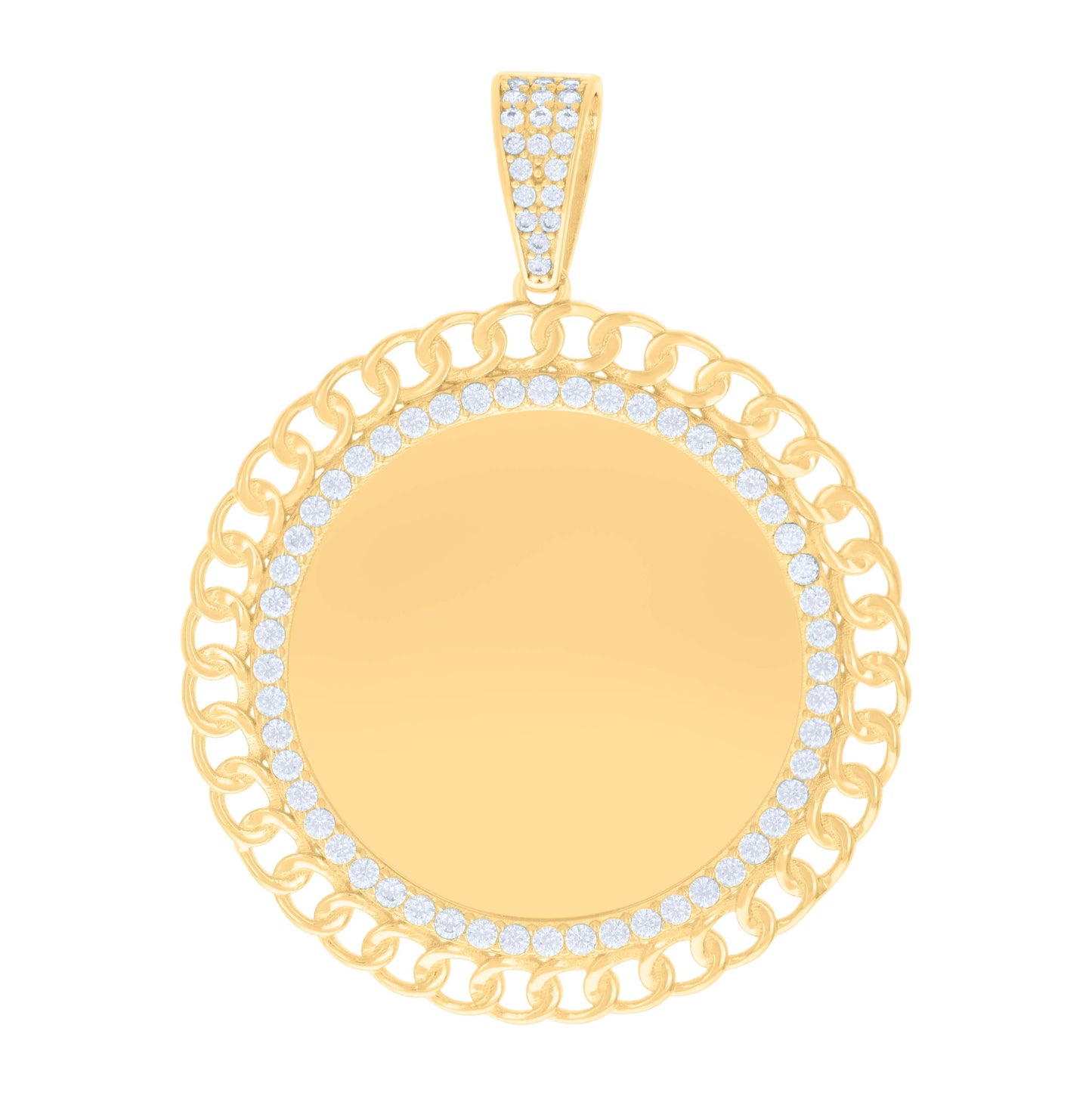 10K Yellow Gold Mens Cubic-Zirconia Cuban Border Round Photo Frame Charm Pendant
