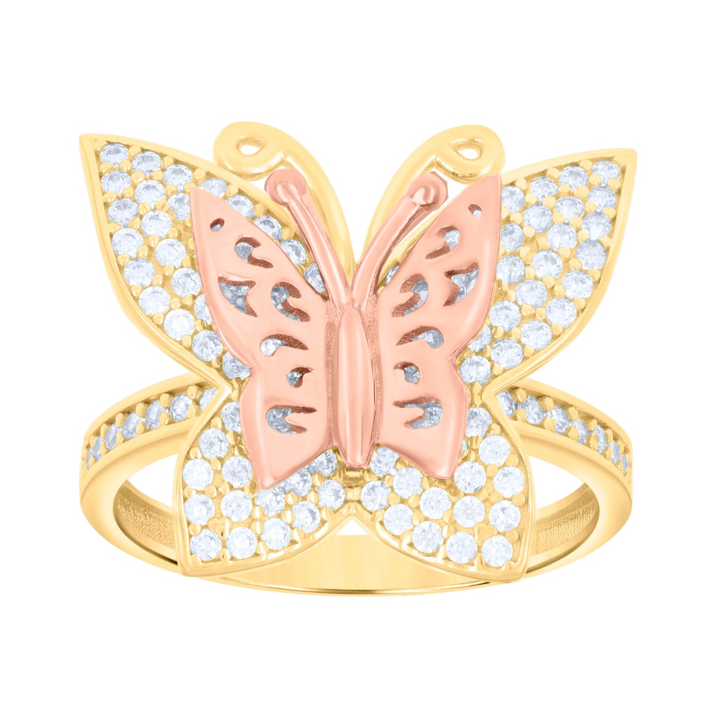 14K Two-tone Gold Womens Cubic-Zirconia Butterfly Fashion Ring