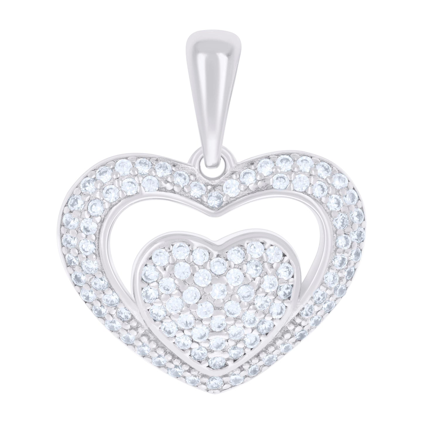 Sterling Silver Womens Cubic-Zirconia Double Heart Charm Pendant