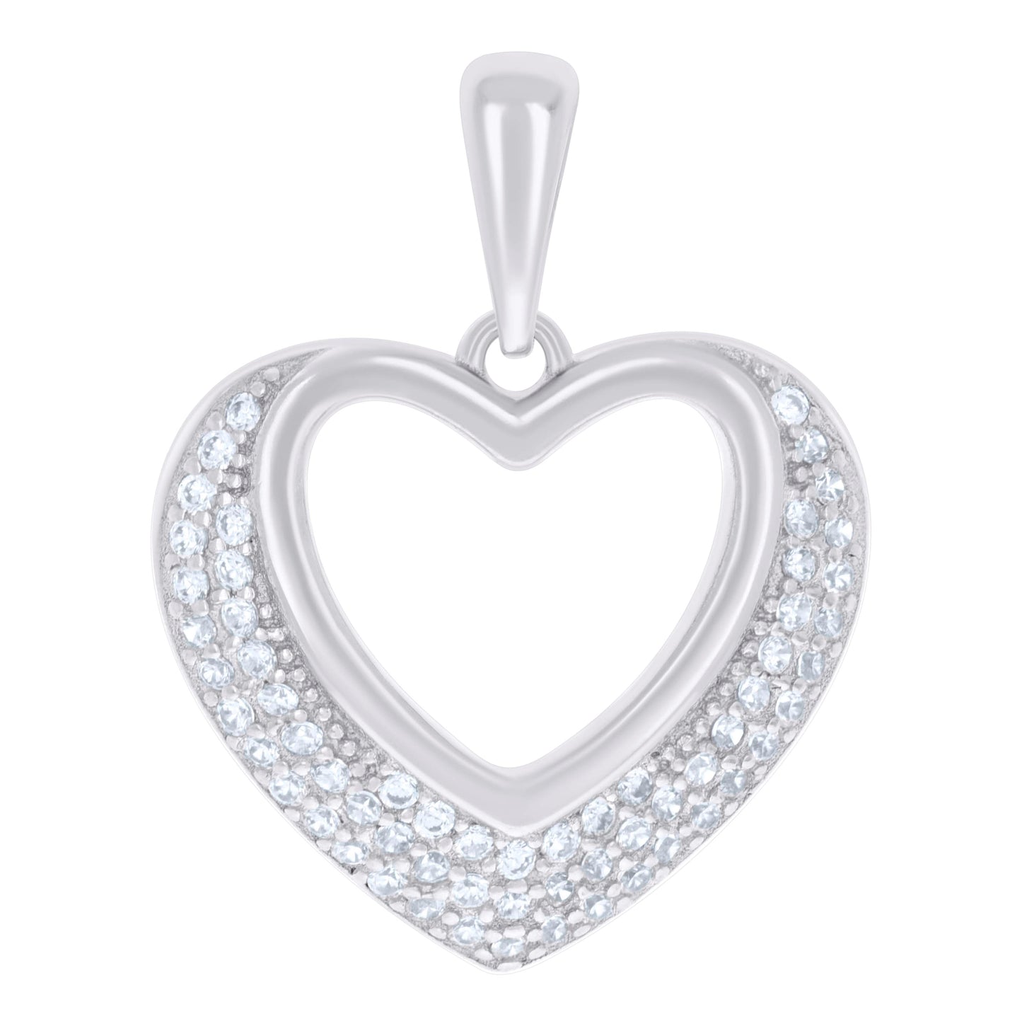 Sterling Silver Womens Cubic-Zirconia Heart Charm Pendant