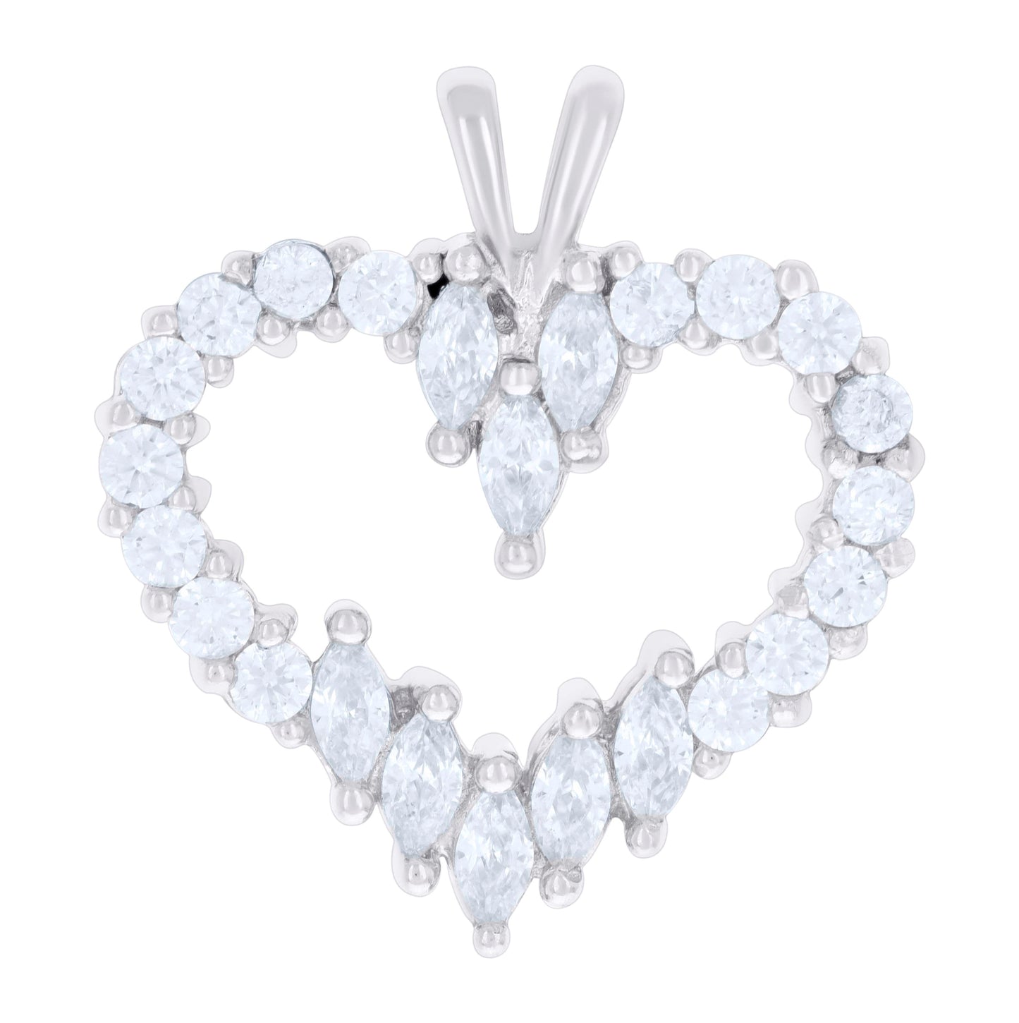 Sterling Silver Womens Marquise Round Cubic-Zirconia Heart Charm Pendant