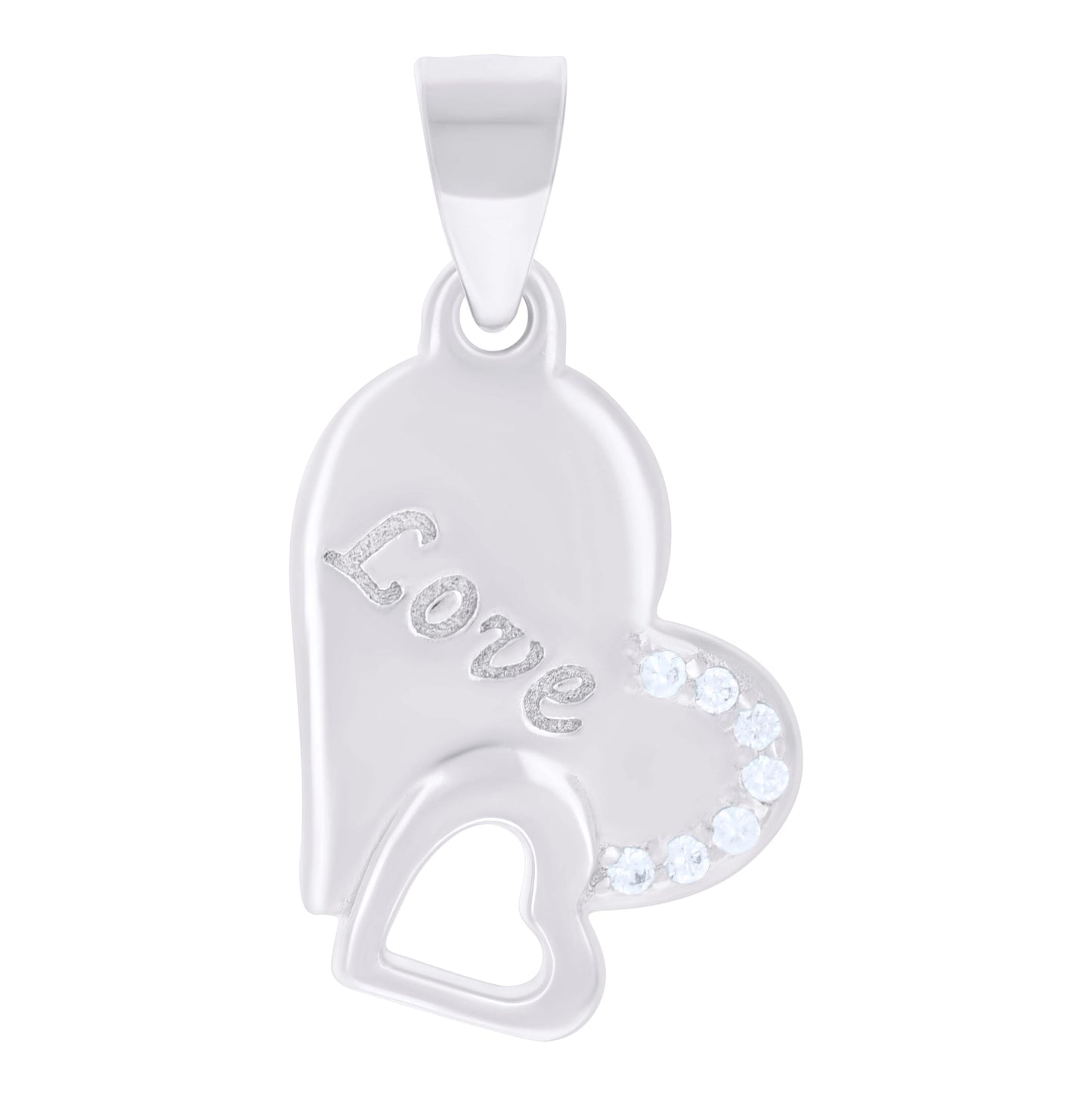 Sterling Silver Womens Cubic-Zirconia Love Heart Charm Pendant