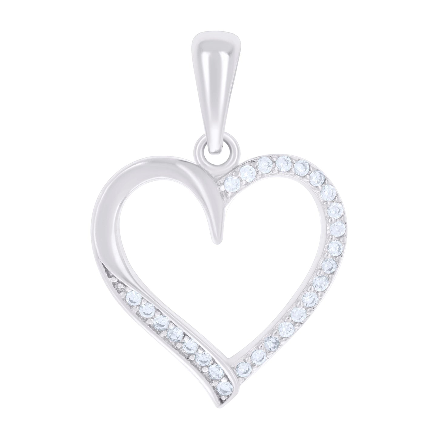 Sterling Silver Womens Cubic-Zirconia Heart Charm Pendant