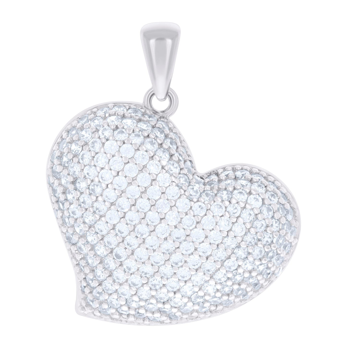Sterling Silver Womens Cubic-Zirconia Heart Charm Pendant