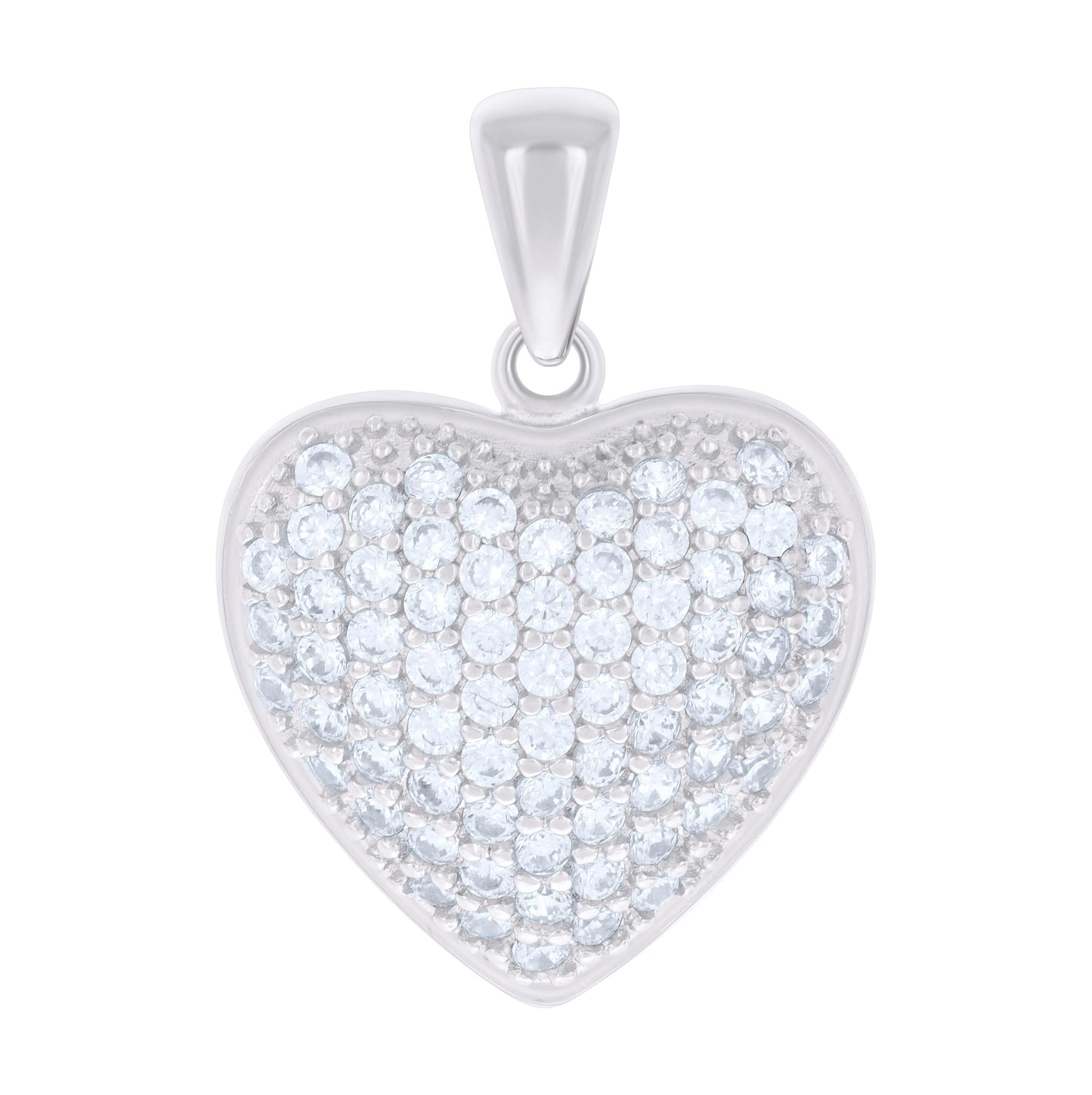Sterling Silver Womens Cubic-Zirconia Heart Charm Pendant