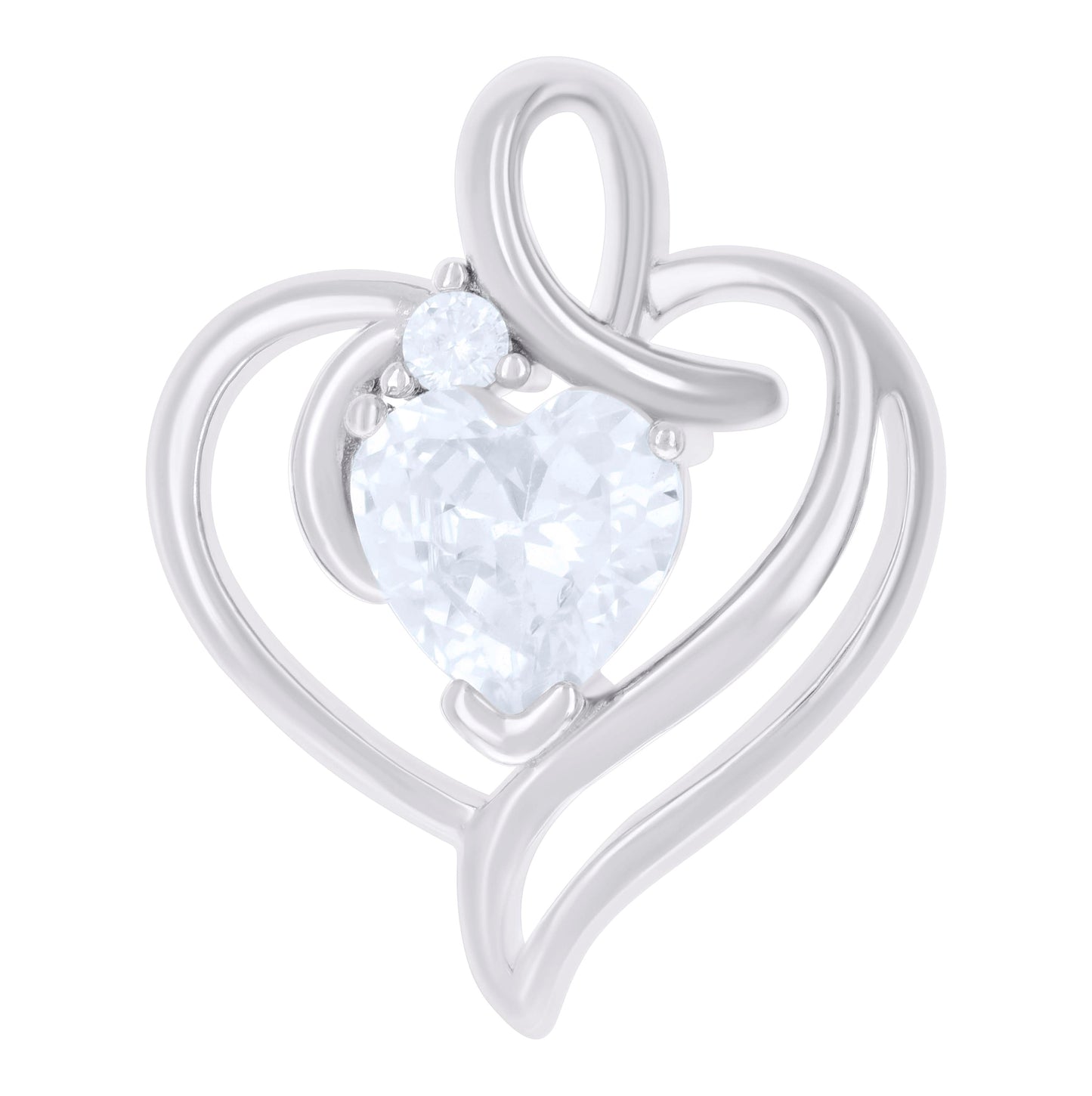 Sterling Silver Womens Heart Round Cubic-Zirconia Heart Charm Pendant