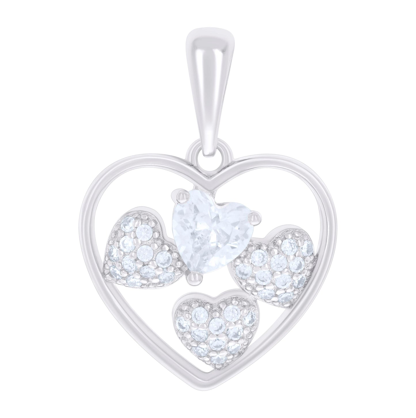 Sterling Silver Womens Heart Round Cubic-Zirconia Hearts In Heart Charm Pendant