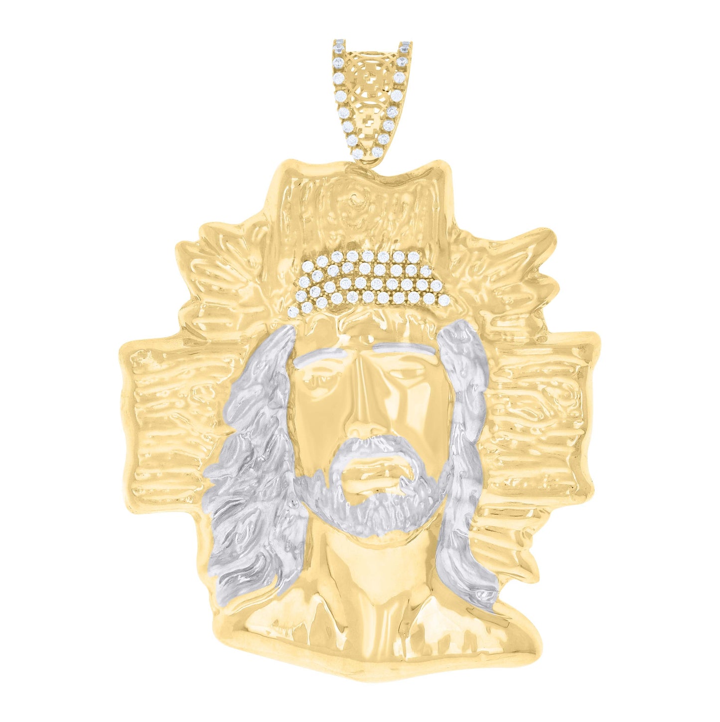 10K Two-tone Gold Mens Cubic-Zirconia Jesus Religious Charm Pendant