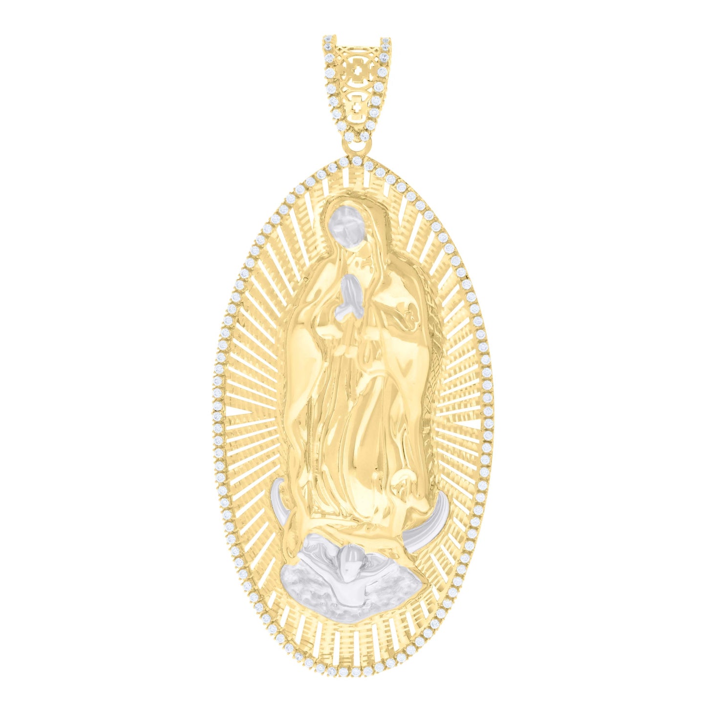 10K Two-tone Gold Mens Cubic-Zirconia Guadalupe Religious Charm Pendant
