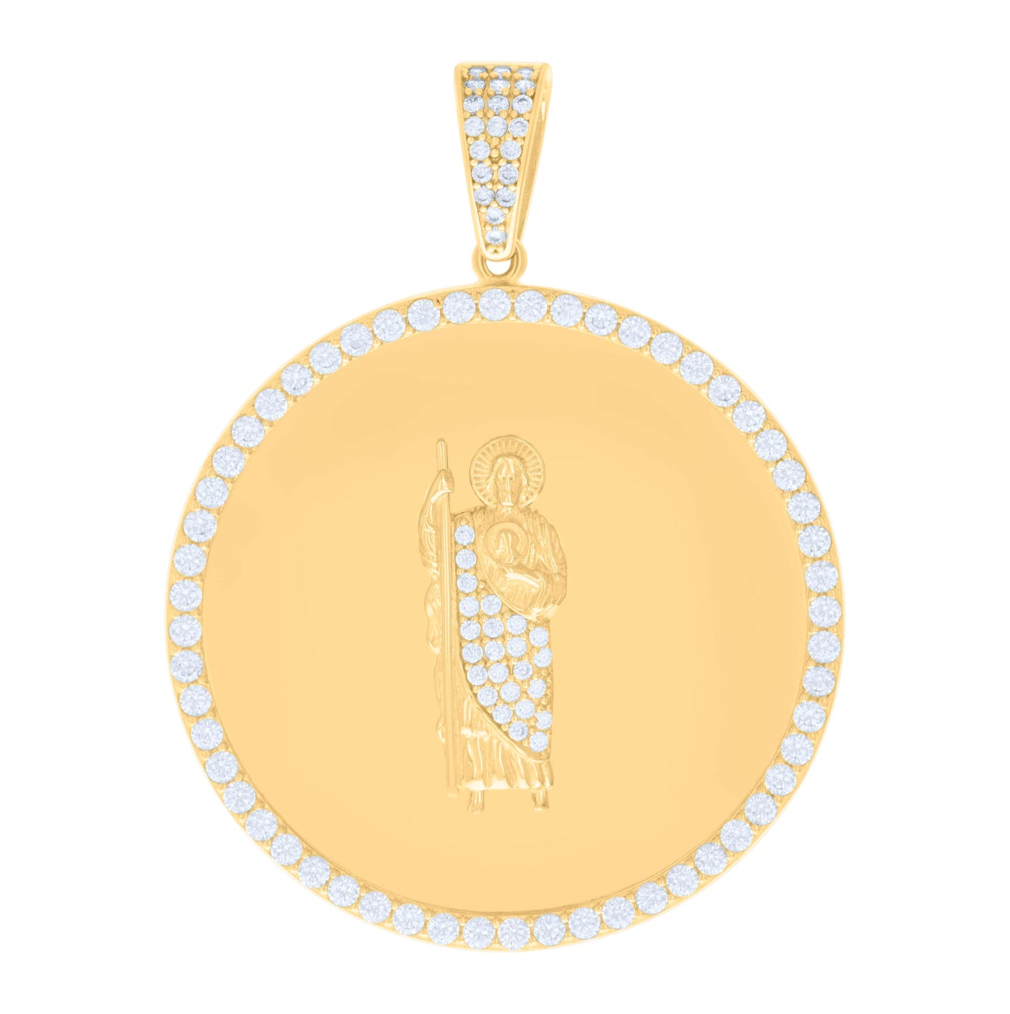 10K Yellow Gold Mens Cubic-Zirconia St. Jude Religious Charm Pendant