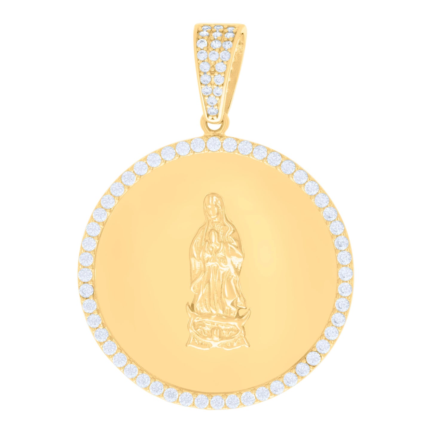 10K Yellow Gold Mens Cubic-Zirconia Guadalupe Religious Charm Pendant