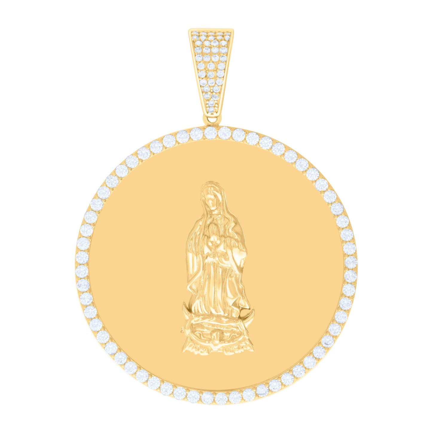 10K Yellow Gold Mens Cubic-Zirconia Guadalupe Religious Charm Pendant