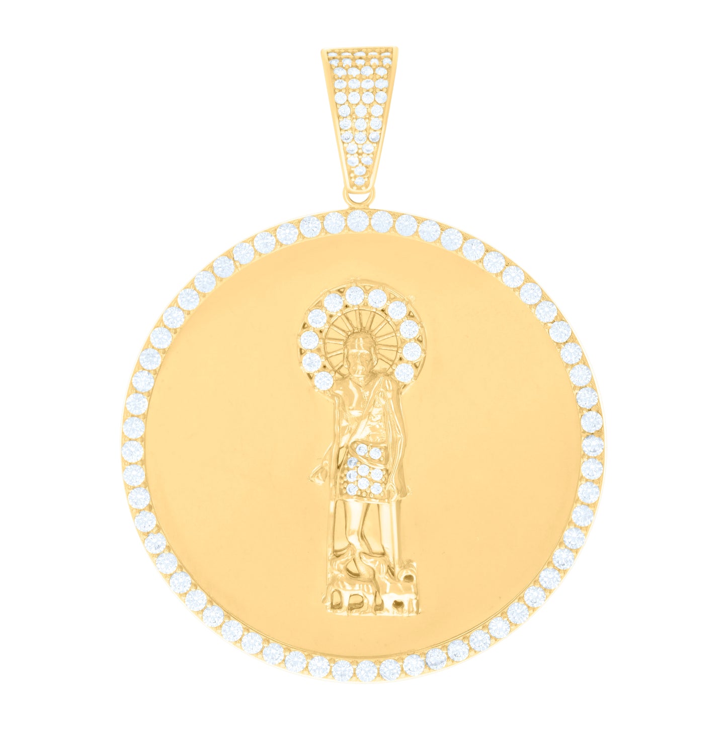 10K Yellow Gold Mens Cubic-Zirconia St. Lazarus Religious Charm Pendant