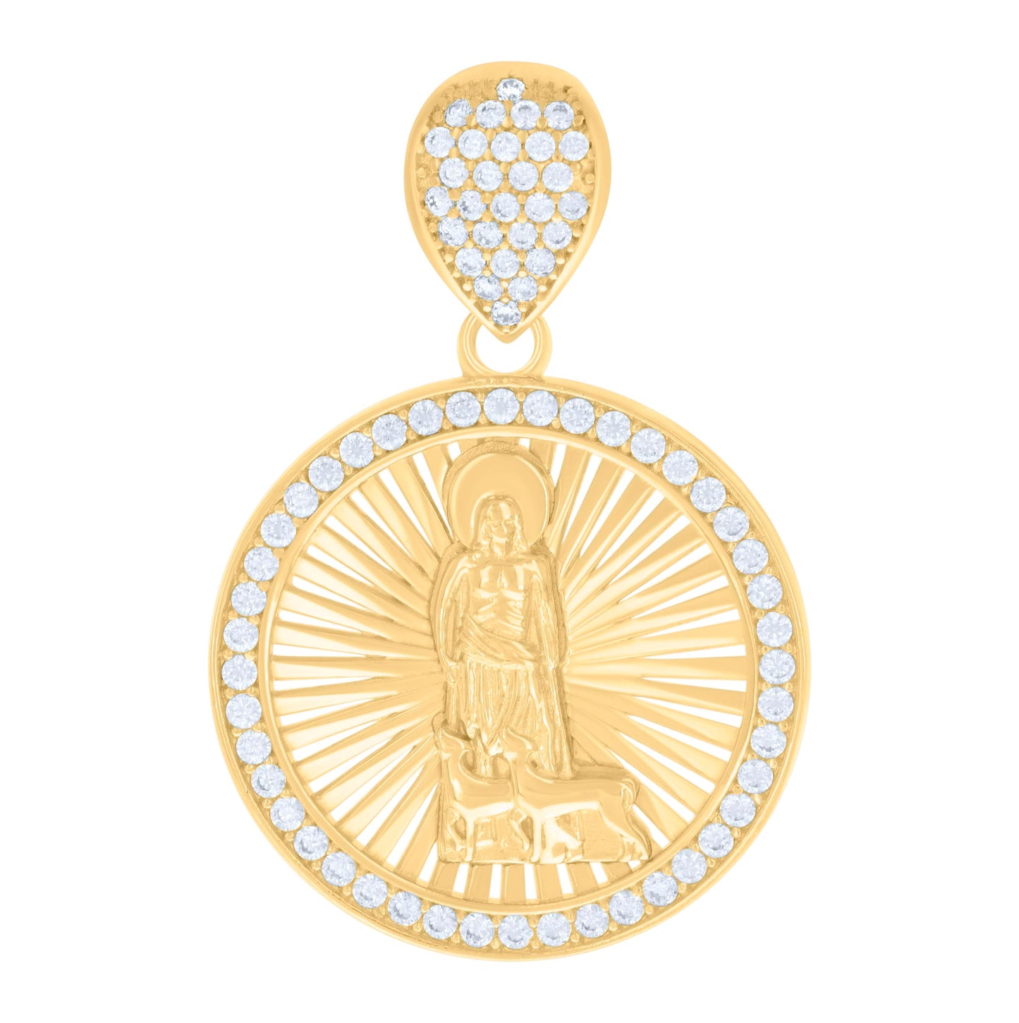 10K Yellow Gold Mens Cubic-Zirconia St. Lazarus Religious Charm Pendant