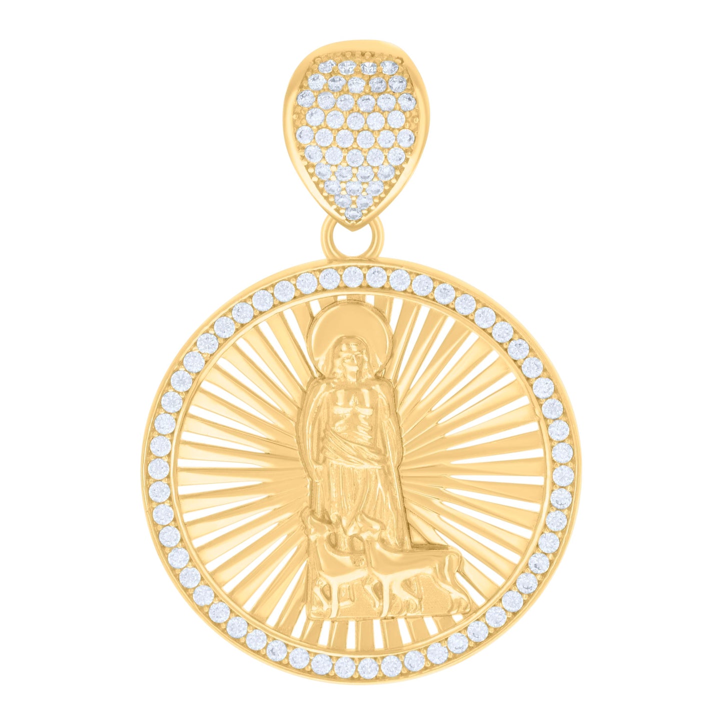10K Yellow Gold Mens Cubic-Zirconia St. Lazarus Religious Charm Pendant
