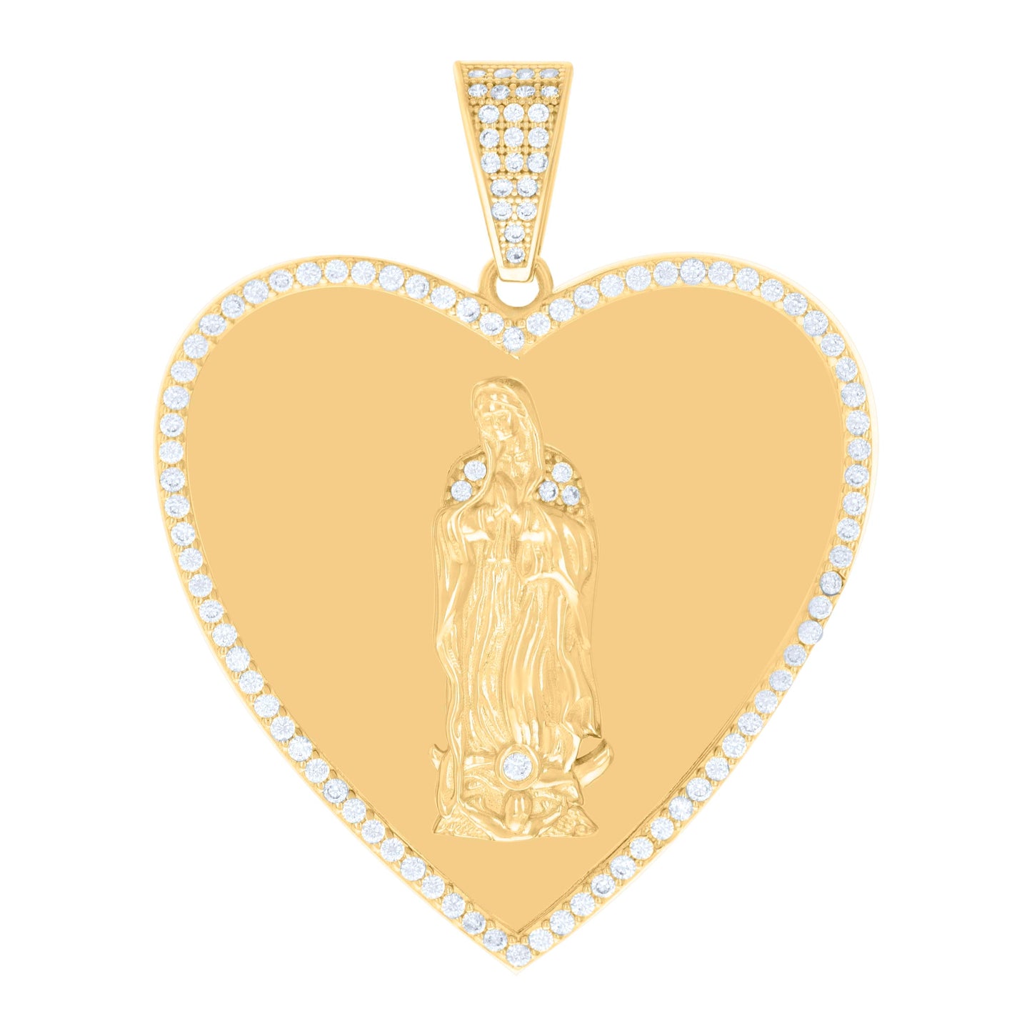 10K Yellow Gold Womens Cubic-Zirconia Heart Guadalupe Religious Charm Pendant