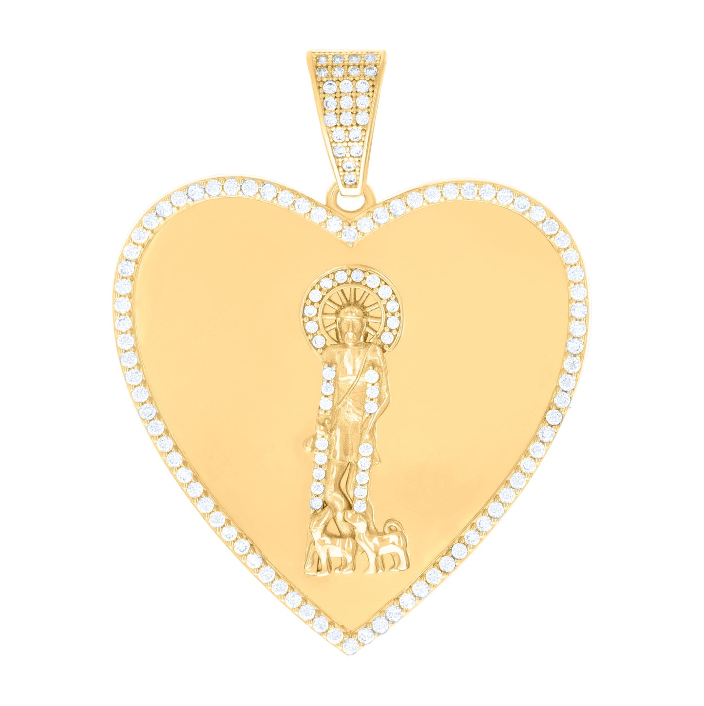 10K Yellow Gold Mens Cubic-Zirconia St. Lazarus Religious Heart Charm Pendant