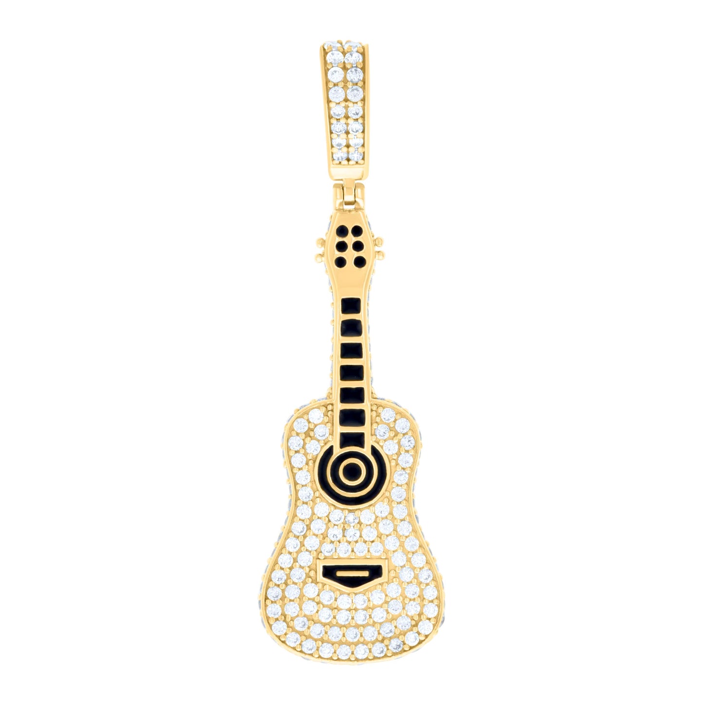 10K Yellow Gold Mens Cubic-Zirconia Black Enameled Guitar Music Fashion Charm Pendant