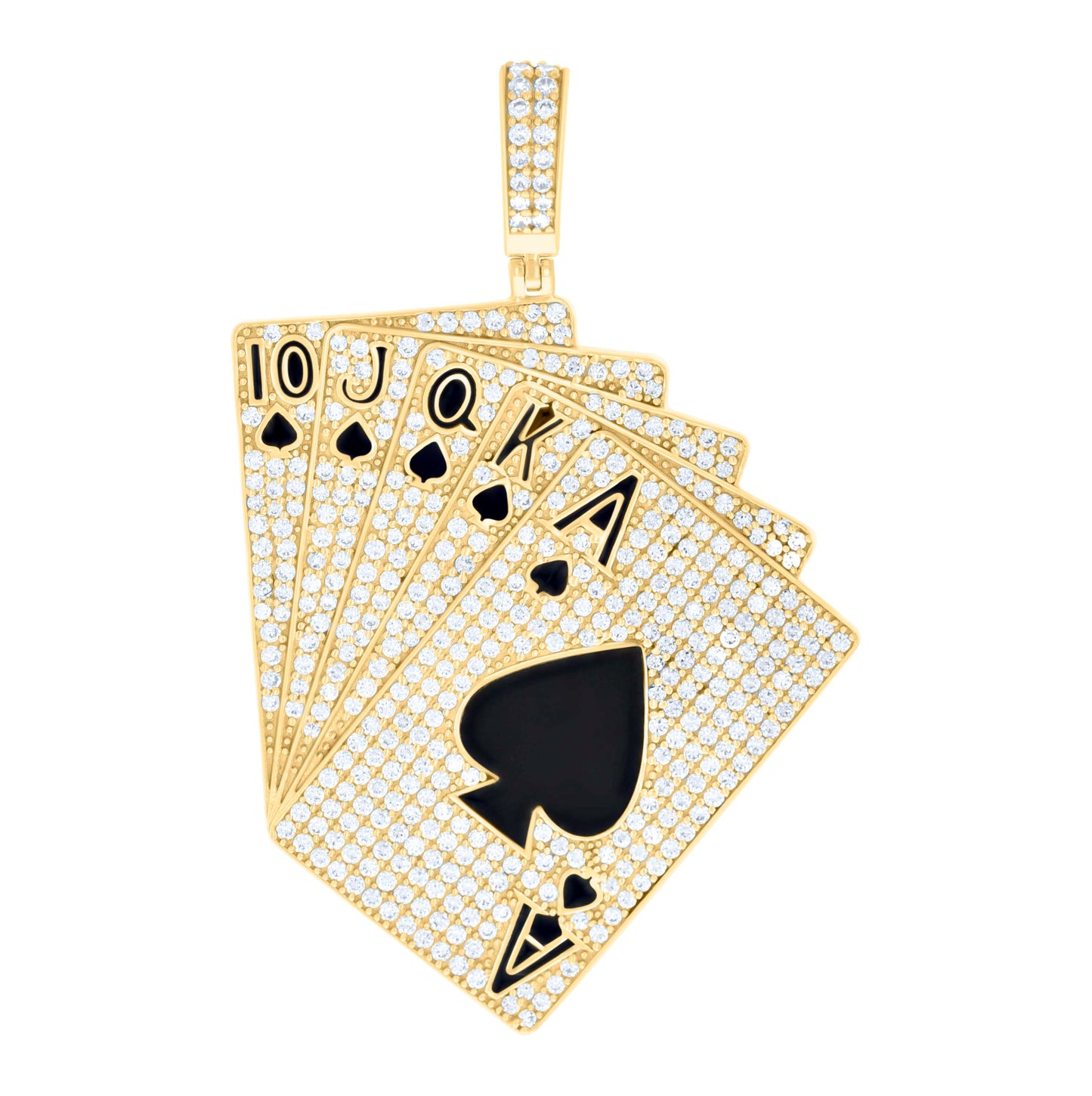 10K Yellow Gold Mens Cubic-Zirconia Playing Cards Gambling Fashion Charm Pendant