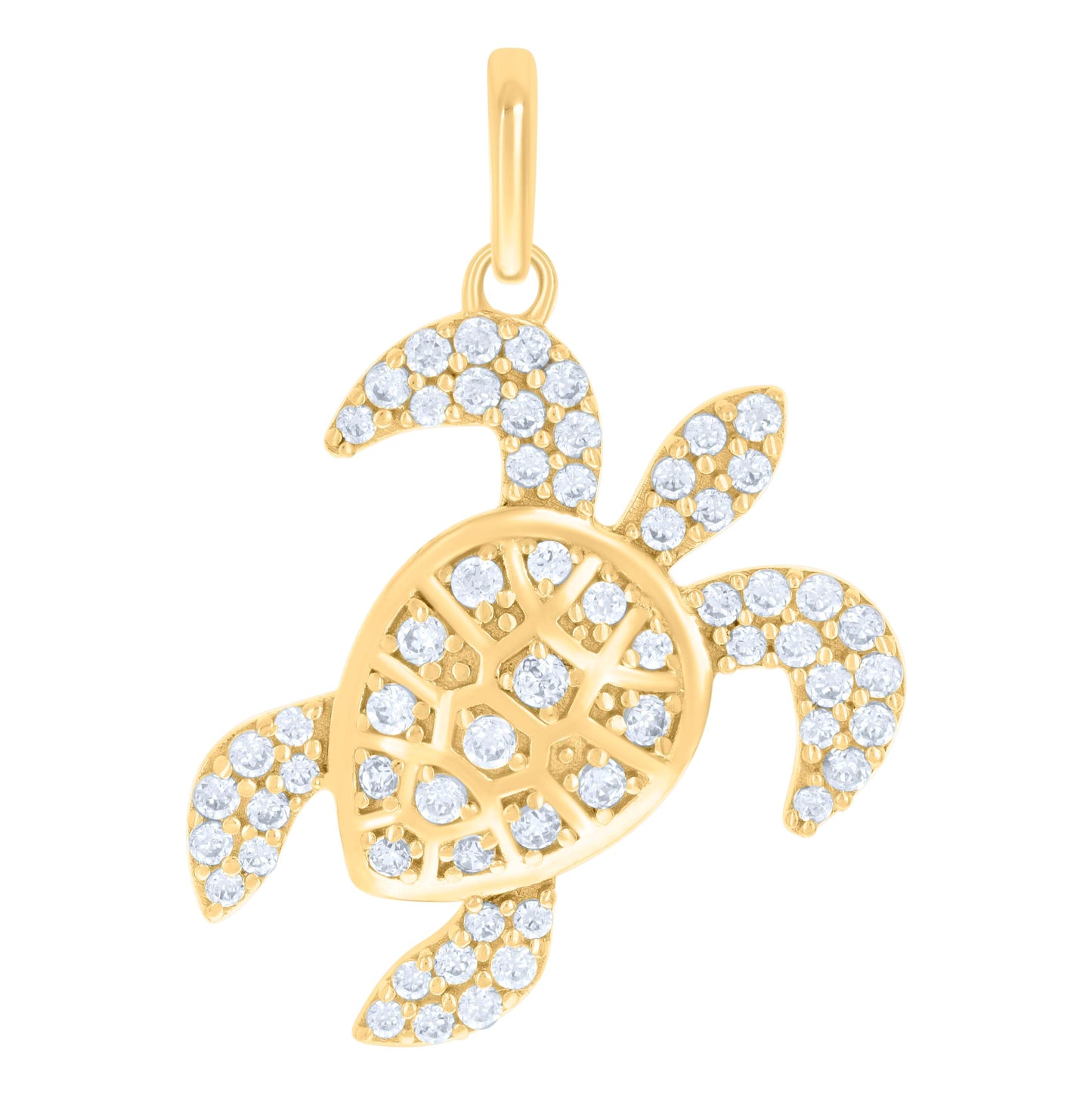 10K Yellow Gold Unisex Cubic-Zirconia Turtle Animal Ocean Charm Pendant