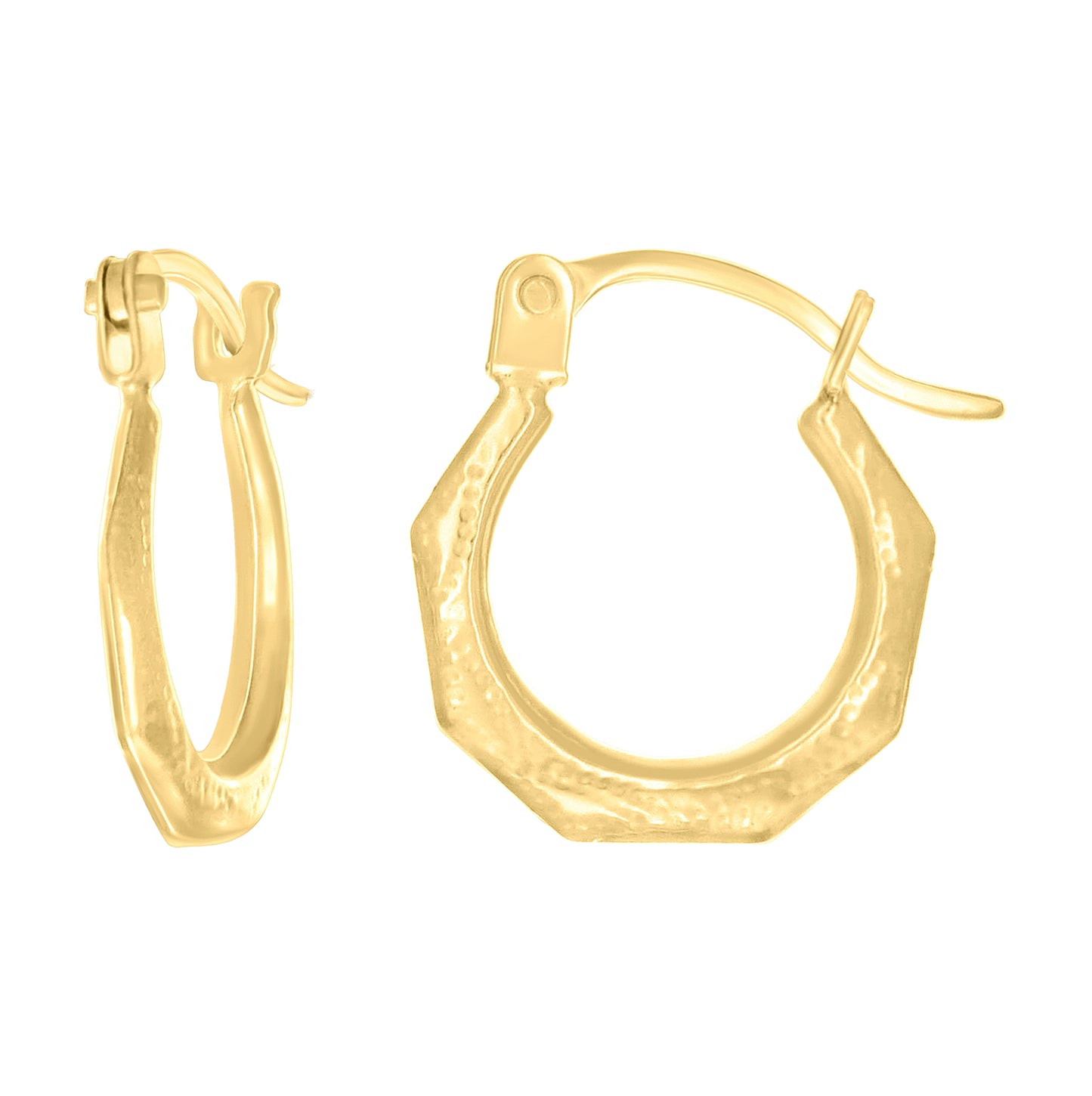 14K Yellow Gold Womens Patterned Octagon Hoop Earrings