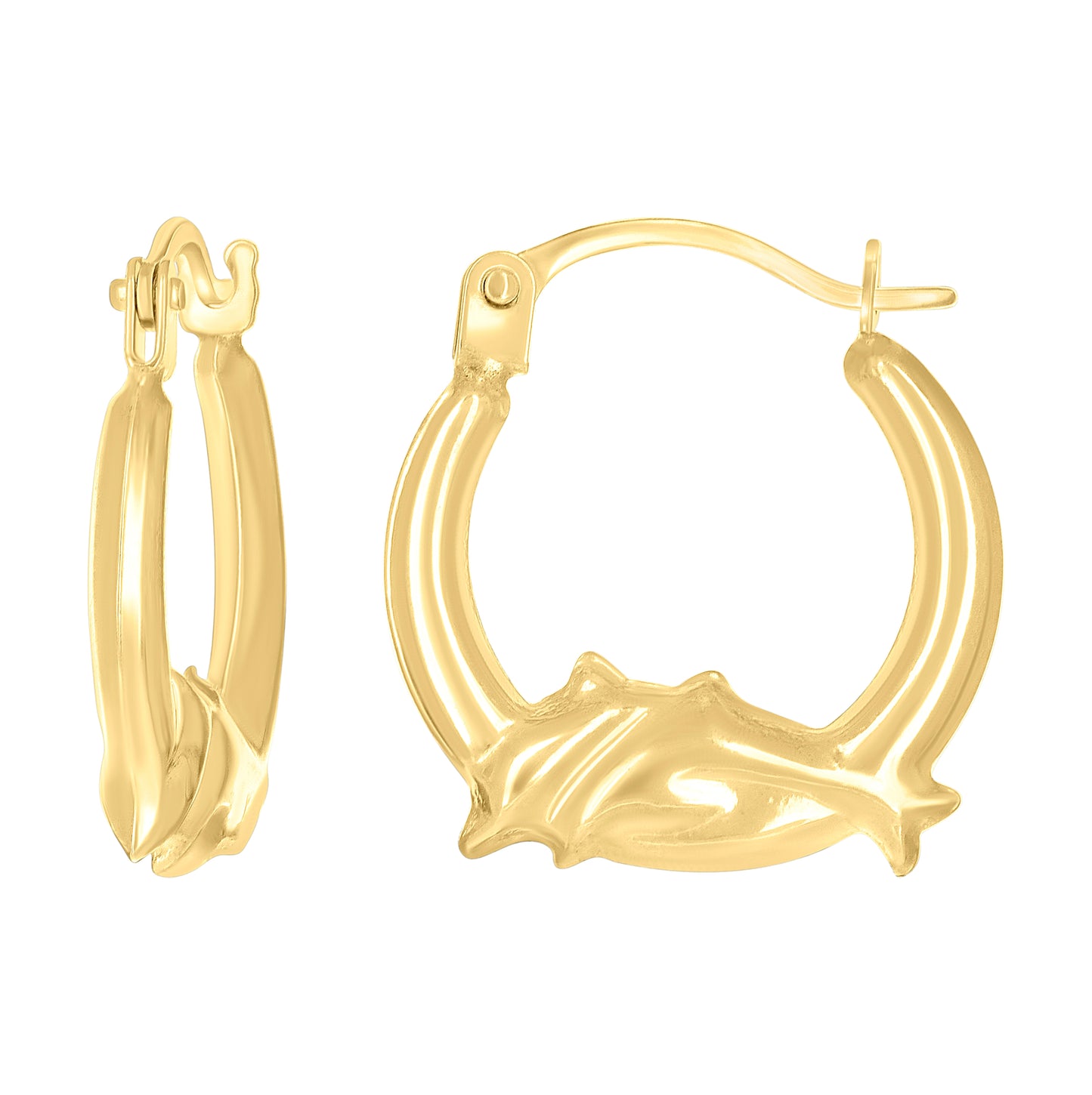 14K Yellow Gold Womens Jumping Dolphin Fashion Hoop Earrings