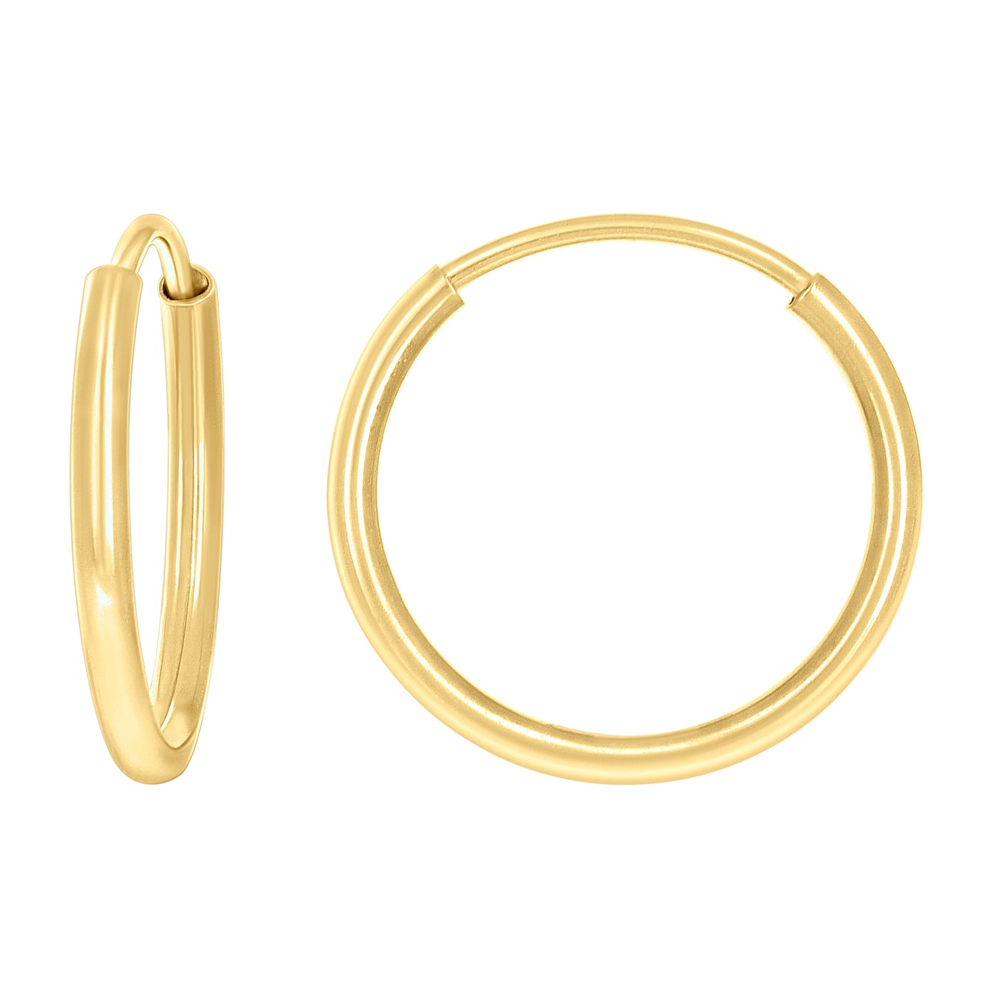 14K Yellow Gold Womens Round Tube Endless Hoop Earrings